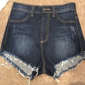 High waisted blue jean shorts
